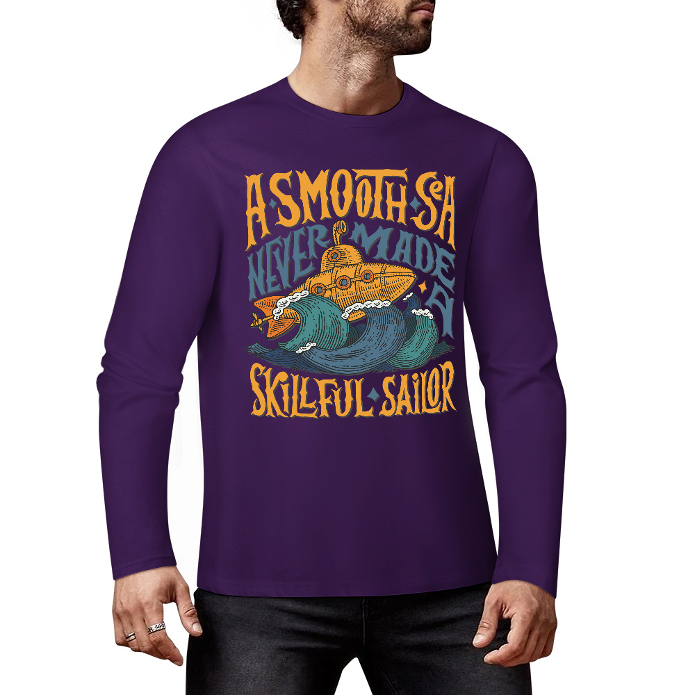 Purple pure cotton long-sleeved T-shirt featuring ASMODUS SOULFUL SHAKER graphic for casual wear.