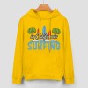 Yellow cotton hoodie with CALIFORNIA SURFING graphic, loose fit, comfortable for daily wear.