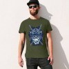 Dark green cotton men's samurai skull T-shirt, ideal for leisure and events