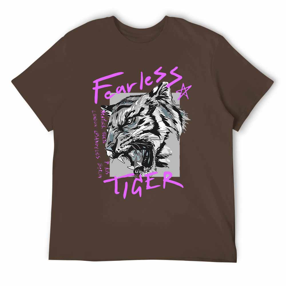 Brown cotton Fearless Tiger graphic tee, collection, front and back print, pure cotton comfort.