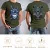 Dark green cotton men's samurai skull T-shirt, front and back view, perfect for leisure and events. 100% cotton.