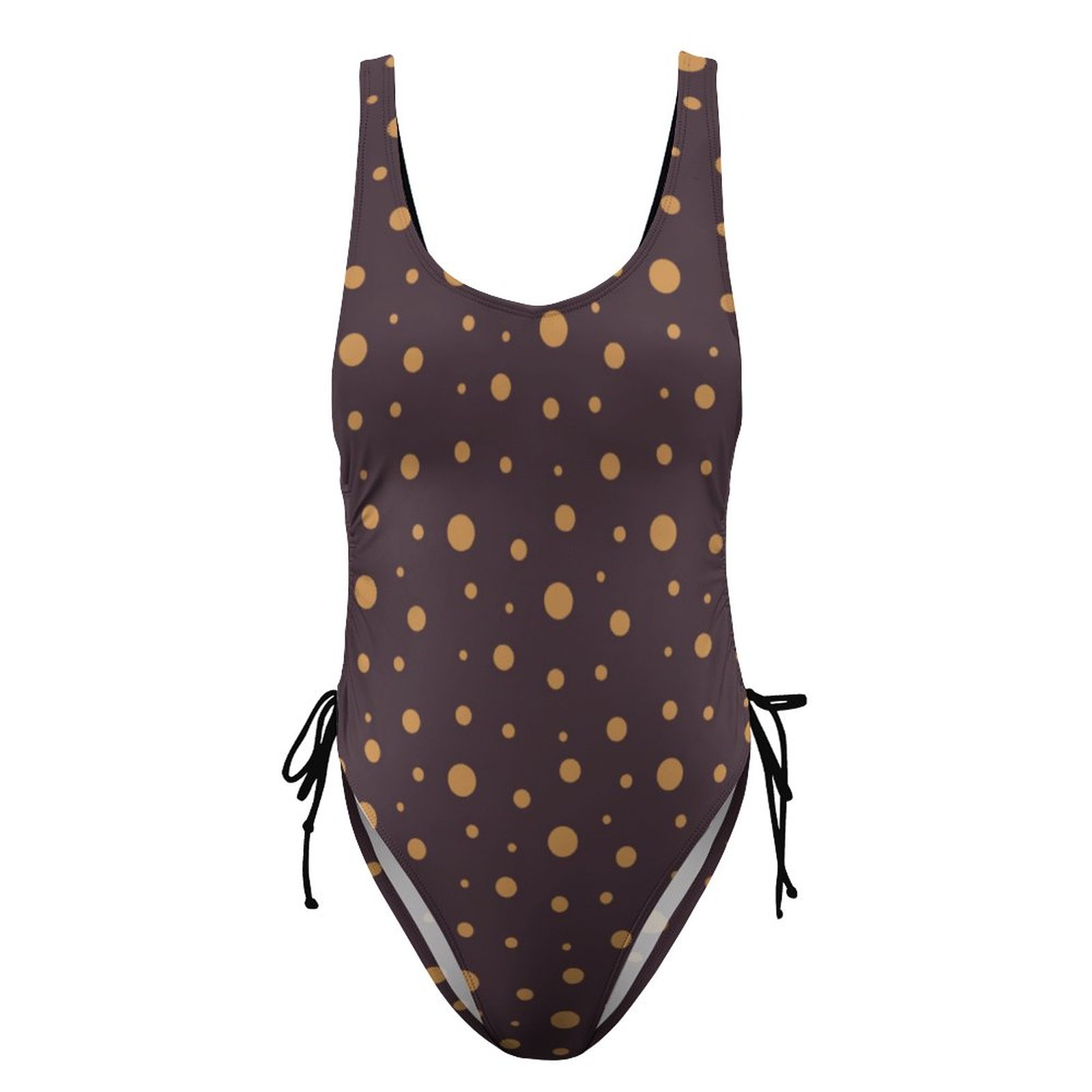 Brown Polka Dot One Piece Swimsuit with Adjustable Straps