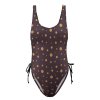Brown Polka Dot One Piece Swimsuit with Adjustable Straps