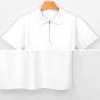 White short-sleeve polo shirt with zipper design, made of double-sided cloth, for casual wear.