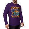 Purple cotton long sleeve T-shirt with graphic, casual wear, featuring ASMODUS Shark Attack design