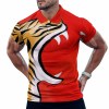 European Sode POLO Straight Shirt with Tiger Print - Red and Yellow