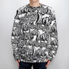 Men's crew neck sweater with a black and white pattern, suitable for winter wear.