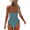 Blue geometric halter top split swimsuit, women's swimwear, perfect for beaches and vacations