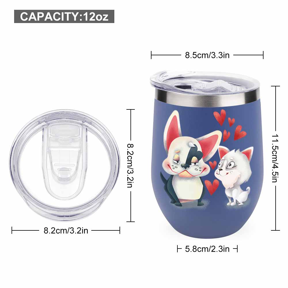 Inkedjoy navy blue stainless steel insulated cup with penguin and cat design, 12oz capacity.