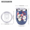 Inkedjoy navy blue stainless steel insulated cup with penguin and cat design, 12oz capacity.