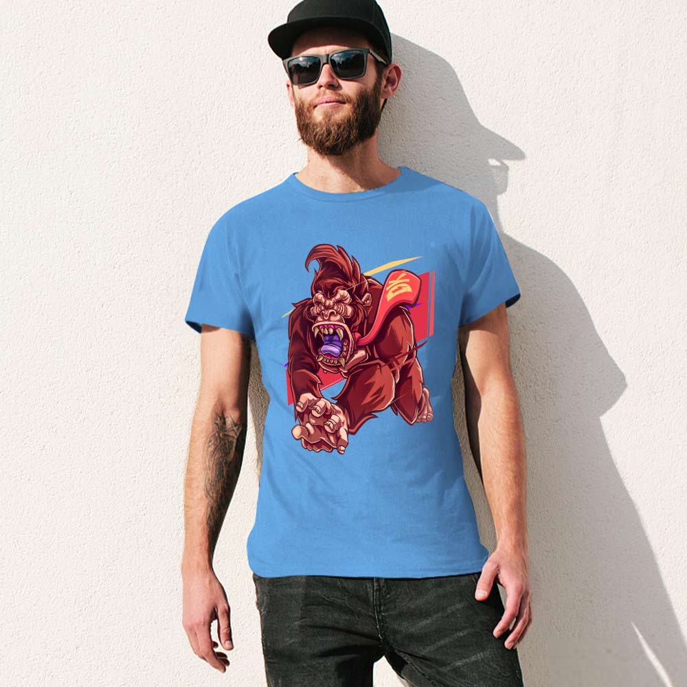 Men's blue cotton t-shirt with red monster graphic print | Inkedjoy