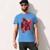 Men's blue cotton t-shirt with red monster graphic print | Inkedjoy
