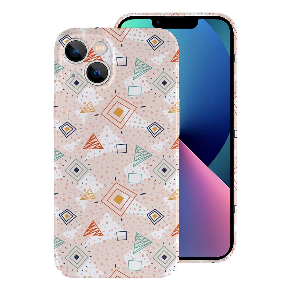PC plastic iPhone 13 case with geometric pattern, phone protection.