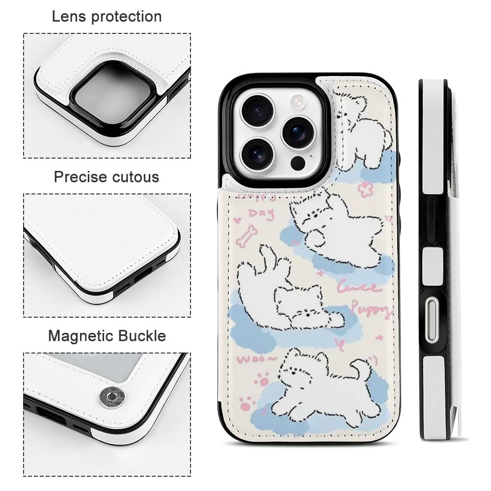 iPhone 16 case with cute bear design, card slot, and 360° protection, TPU leather cover