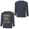 Dark blue pure cotton long sleeve T-shirt featuring 'A SMOOTH SHAKER' graphic, casual wear.