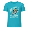 Turquoise cotton "Wild Wave California" surfing tee, summer fashion.