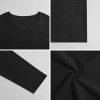 Black pure cotton long-sleeved T-shirt, fabric detail, casual wear, pure cotton material.