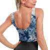 Women's blue tie-dye sports bra, breathable and comfortable for yoga and fitness, U-shaped back design.