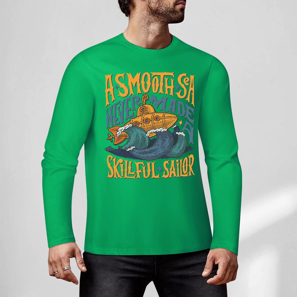Green pure cotton long sleeve T-shirt with 'A SMOOTH SHAKER' graphic, casual wear.