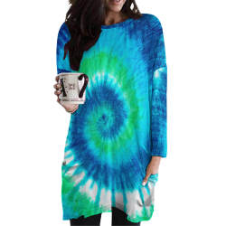 Tie-dye long sleeve T-shirt with pockets, a stylish and fashionable piece for spring and autumn.