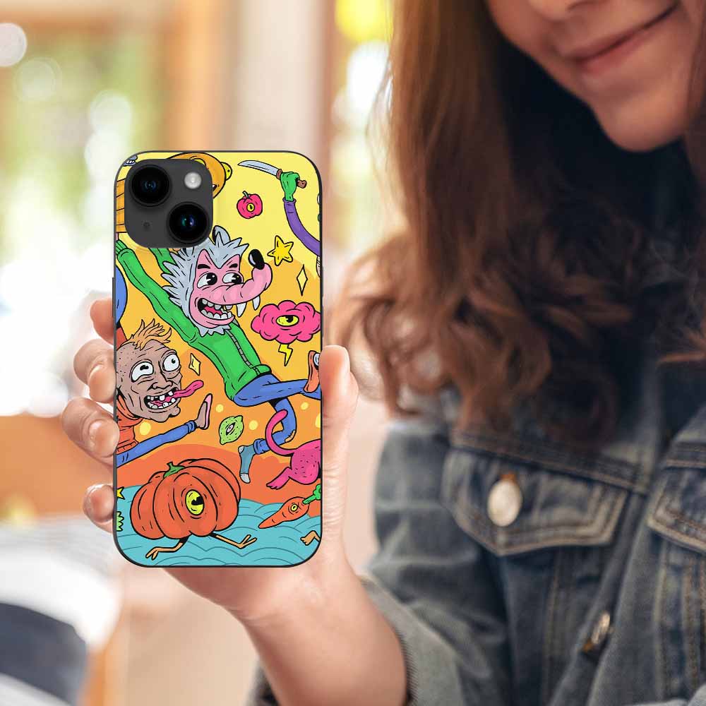 iPhone 15 series case with cartoon design, TPU material, shockproof protection.
