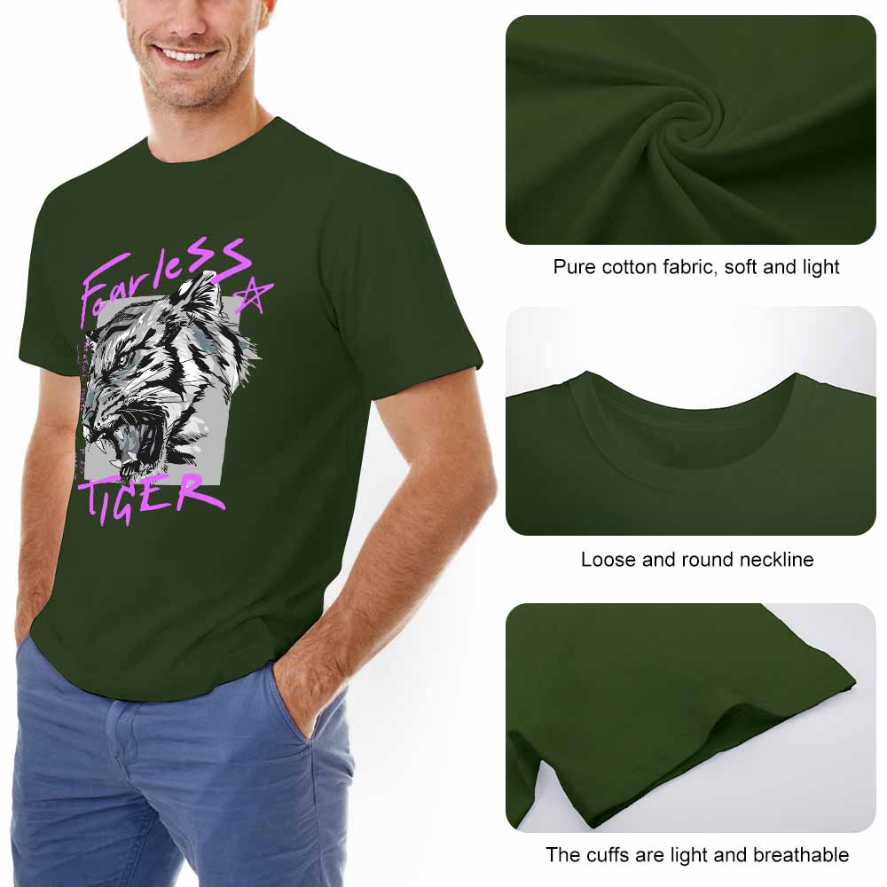Men's dark green cotton Fearless Tiger graphic T-shirt, soft fabric, collection
