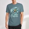 Men's Blue-Green Cotton T-shirt with Surfing Design: Wild Wave California print, summer fashion