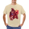 Cream cotton men's t-shirt with red monster graphic print by Inkedjoy, crew neck design, 100% cotton.