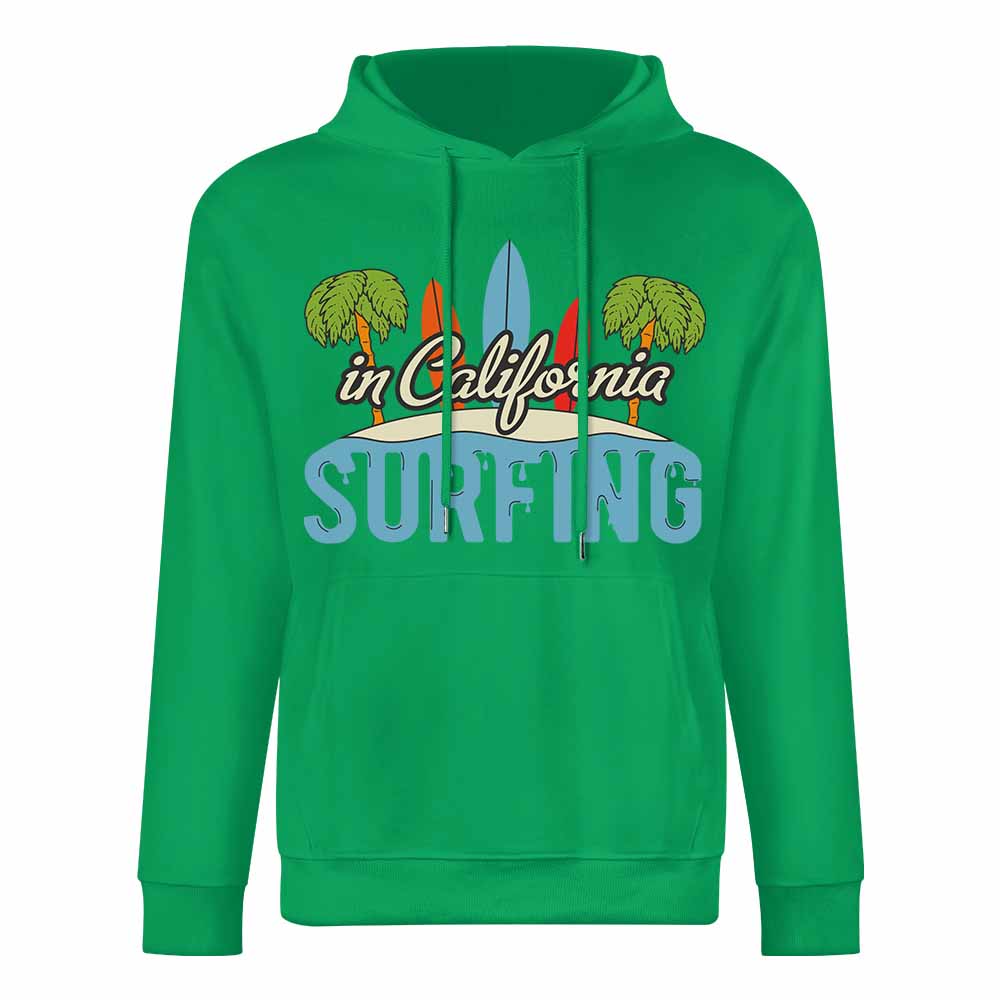 Green cotton California Surfing hoodie for daily wear, loose fit, comfortable and stylish.
