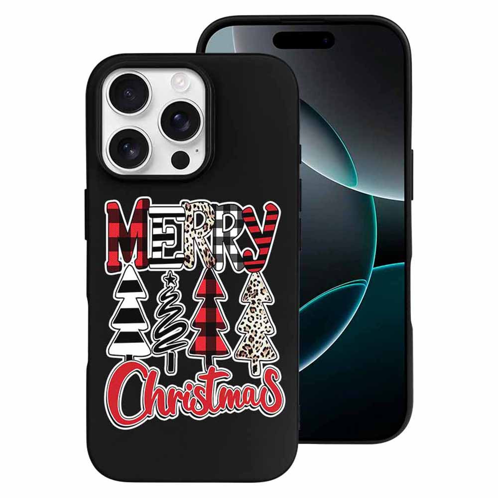 iPhone 16 Series case with Merry Christmas design, black TPU, holiday protection.