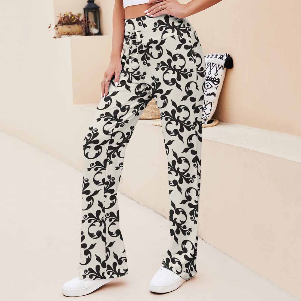 XP Straight Lace-Up Yoga Pants in white and black floral print, perfect for yoga or everyday wear
