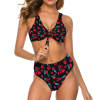 Black Safflower Bikini Swimsuit with Bowknot Design