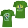 Green cotton surfing tee with "Wild Wave California" front and "Catch the Wave Surfing" back print, summer fashion.