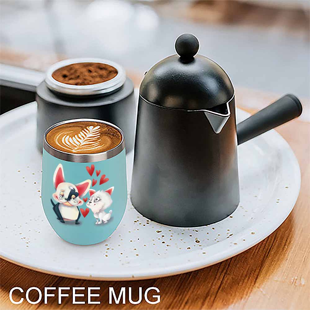 Inkedjoy teal cat & penguin insulated coffee mug, coffee maker, 12oz, spill-proof.
