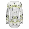 White long sleeve crew neck t-shirt with unique green pattern, comfortable polyester-cotton blend