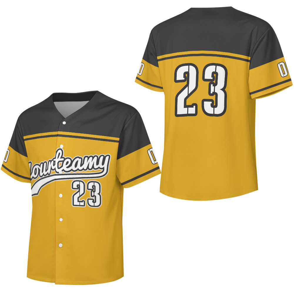 TSYX baseball T-shirt in yellow and black with 'Yourteam' and number 23, made of polyester.