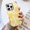 iPhone 16 fiber skin case with yellow floral pattern, protective cover for scratch resistance.