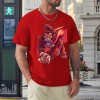 Red cotton men's t-shirt with red monster graphic print, Inkedjoy design, 100% cotton.