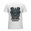 White cotton men's T-shirt with blue samurai skull design and "DEAD SET" text, perfect for leisure and events.