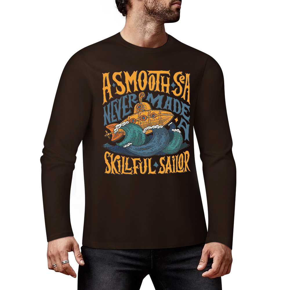 Dark brown pure cotton long sleeve T-shirt with 'ASMODUS SOULFUL SHAKER' graphic, casual wear.