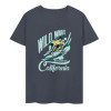 Navy blue cotton short-sleeved T-shirt featuring Wild Wave California surfing graphic, summer fashion