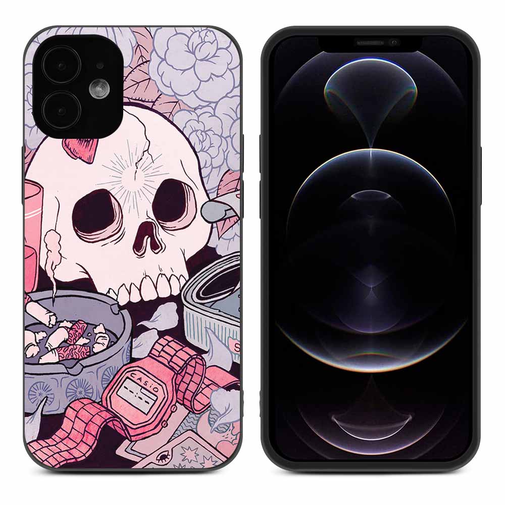 iPhone 12 Pro case, TPU material, skull floral design, protective cover