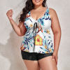 Plus size white floral print swimsuit, comfortable and stylish swimwear.