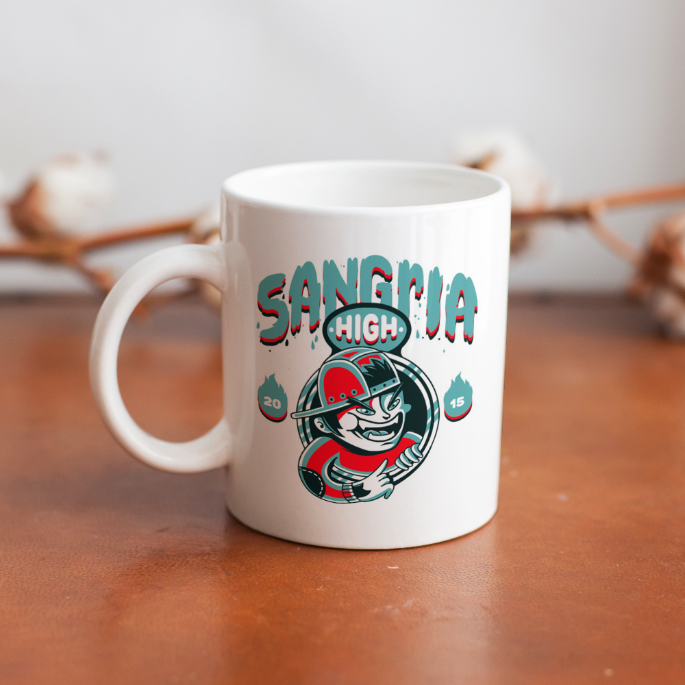 White ceramic SANGRIA mug, perfect for coffee shop or home use