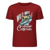 Red cotton surfing T-shirt with Wild Wave California graphic, summer fashion.