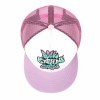 Pink mesh baseball cap, graphic design, breathable for sports and outdoor use.