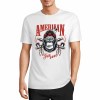 White pure cotton T-shirt with "AMERICAN LEGEND" gorilla graphic print, summer fashion.