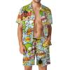 Men's Leisure Beach Suit featuring a vibrant cartoon print, Peach Skin fabric, and comfortable fit.
