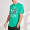 Men's green cotton surfing T-shirt with Malibu California graphic print