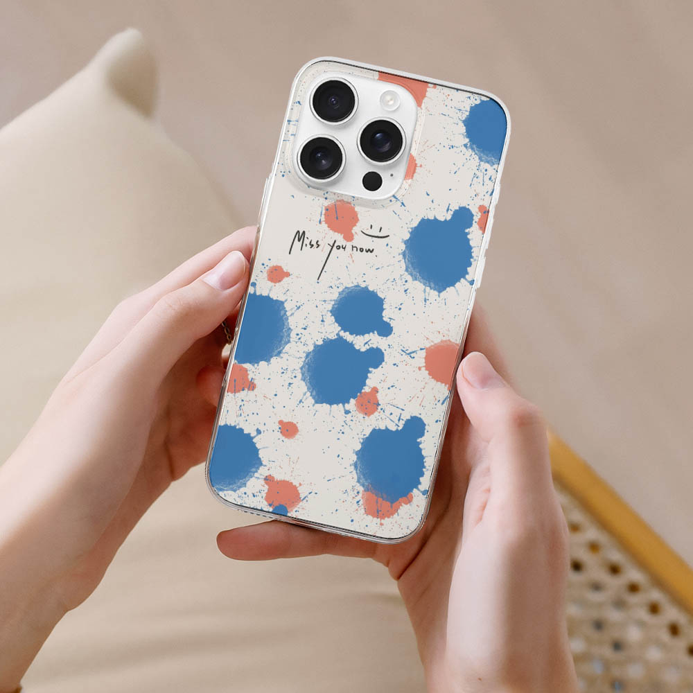 iPhone 16 polka dot case with "Lovely Moments" text, TPU protective cover.